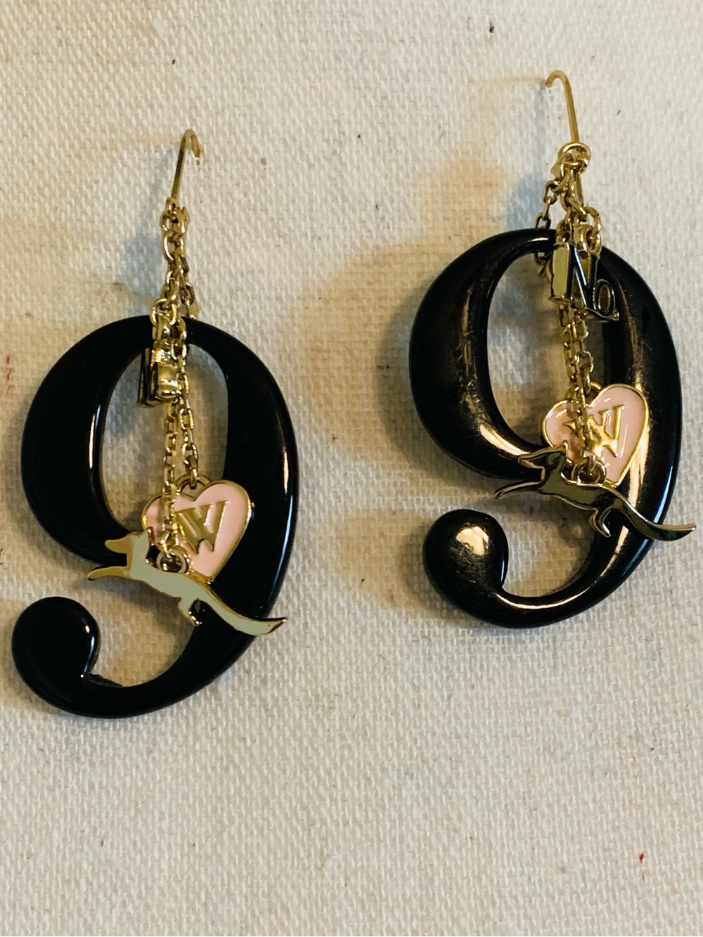 Wildfox Black Drop Earrings with Pink Heart and Gold Accents
